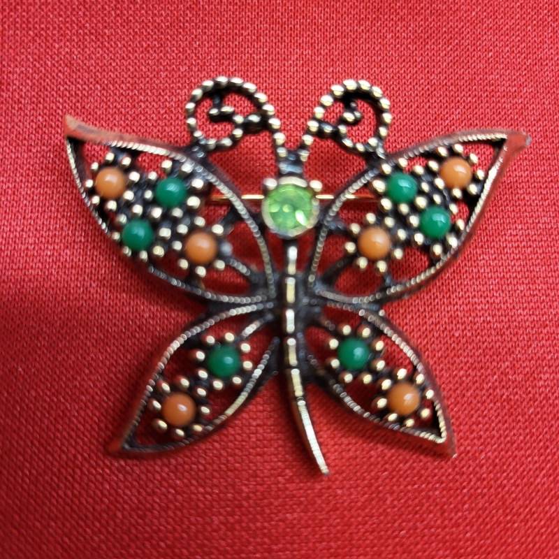 Vintage Sarah Coventry Strass Schmetterling Brosche Antik Gold Ton von JodamelTreasures