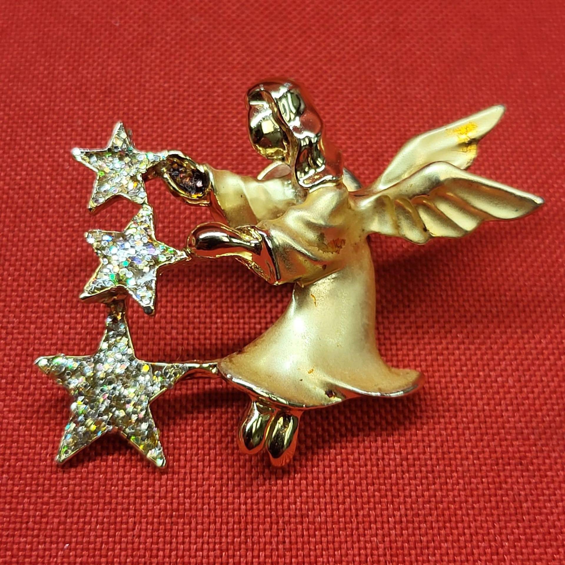 Vtg Gigio Engel Drei Glitzer Sterne Brosche Goldfarben von JodamelTreasures
