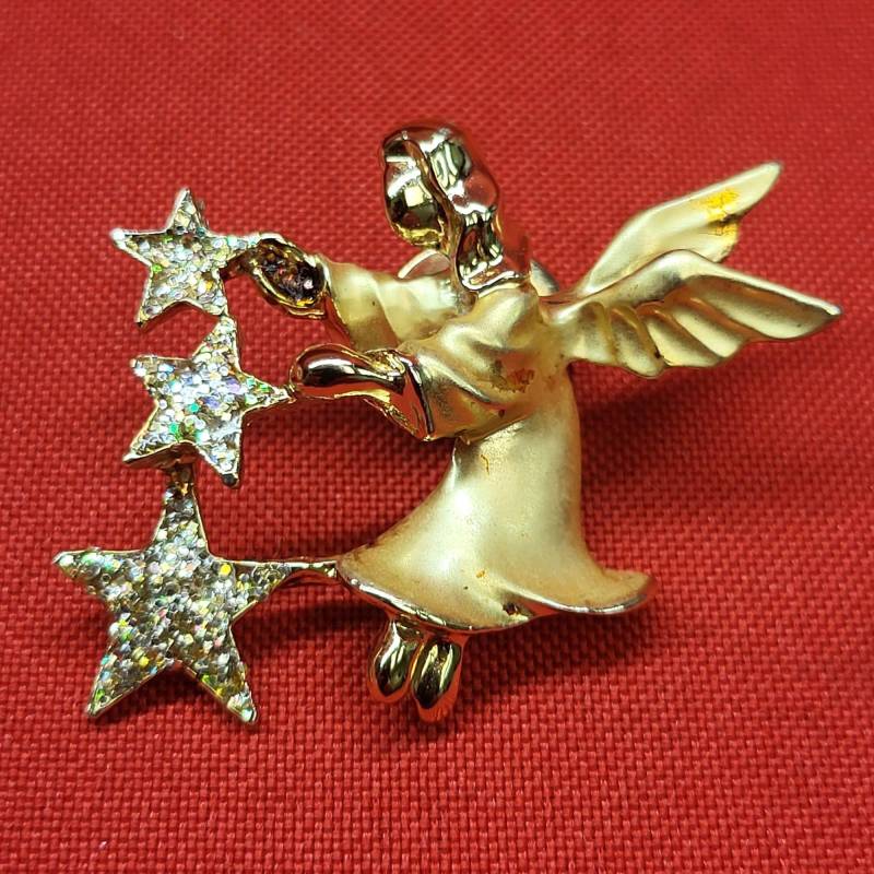Vtg Gigio Engel Drei Glitzer Sterne Brosche Goldfarben von JodamelTreasures