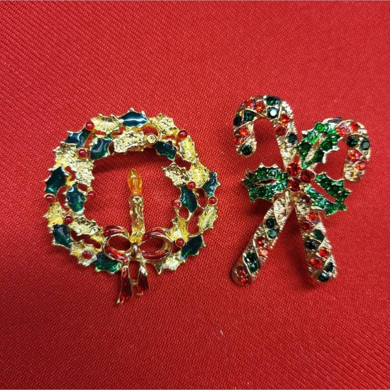 Weihnachten Pin Brosche 2Er Set Candy Cane & Kranz Pins von JodamelTreasures