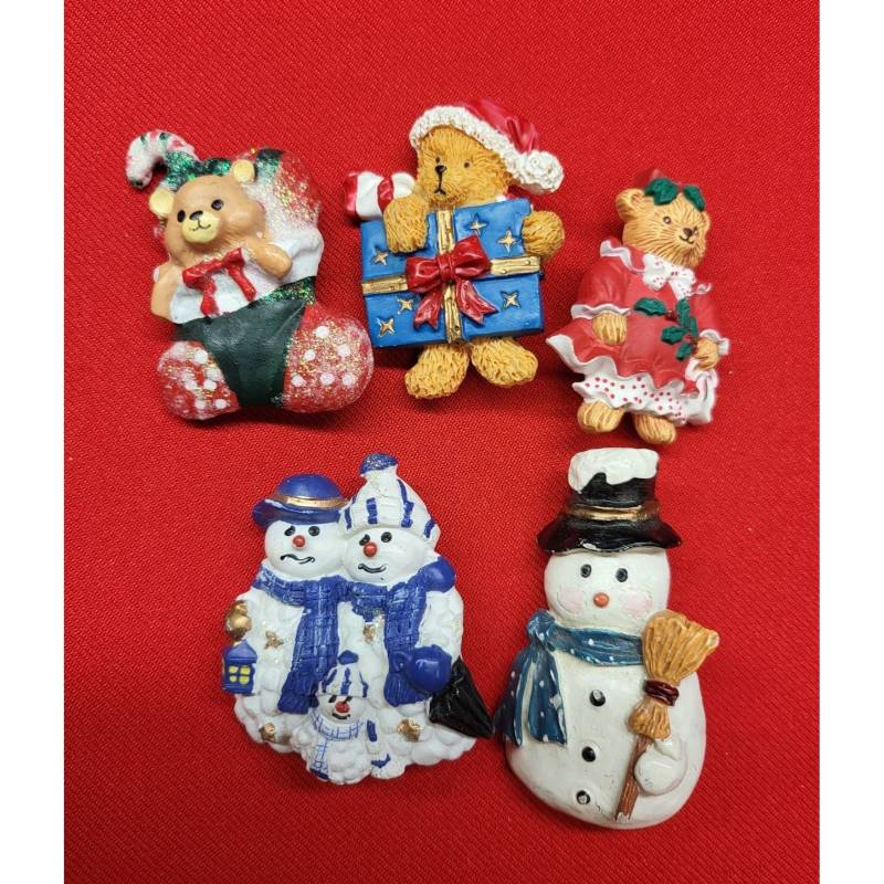 Weihnachtliche Pins Brosche Set Bären & Schneemann von JodamelTreasures