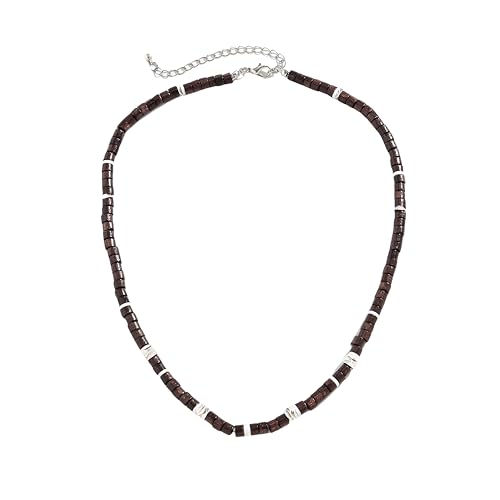 Joddfly Holzperlen-Halskette, hawaiianischer Stil, Braun und Silber, 17,7 + 6,9 cm von Joddfly