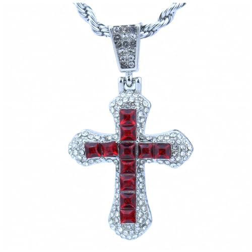 Joddfly Kristall Kreuz Anhänger Halskette Rosa Zirkon Steine Silber Kette 61.0 cm, Standard size, Edelstahl, Kein Edelstein von Joddfly