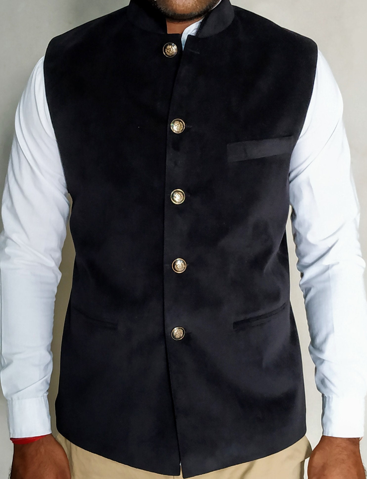 Designer Herren Black Velvet Nehru Jacke Weste von JodhpuriFashion