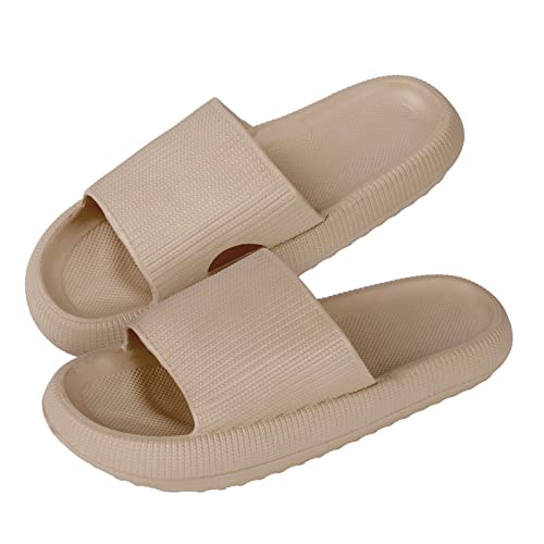 Jodimitty Badeschuhe Damen Cozyslides Hausschuhe rutschfeste Badeschuhe Sommer Strand Pool Sliders, Eva Super Weich Massage Kissen Schlappen Dicke Unterseite Hausschuhe (Khaki, 37/38 EU) von Jodimitty