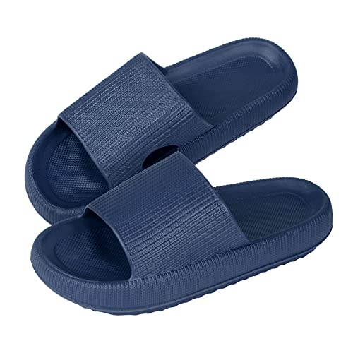 Jodimitty Badeschuhe Damen Cozyslides Hausschuhe rutschfeste Badeschuhe Sommer Strand Pool Sliders, Eva Super Weich Massage Kissen Schlappen Dicke Unterseite Hausschuhe (Marineblau, 37/38 EU) von Jodimitty