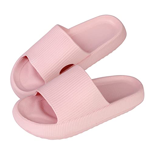 Jodimitty Badeschuhe Damen Cozyslides Hausschuhe rutschfeste Badeschuhe Sommer Strand Pool Sliders, Eva Super Weich Massage Kissen Schlappen Dicke Unterseite Hausschuhe (Rosa, 39/40 EU) von Jodimitty