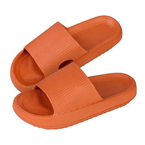 Jodimitty Badeschuhe Damen Cozyslides Hausschuhe rutschfeste Badeschuhe Sommer Strand Pool Sliders, Eva Super Weich Massage Kissen Schlappen Dicke Unterseite Hausschuhe (Orange, 37/38 EU) von Jodimitty