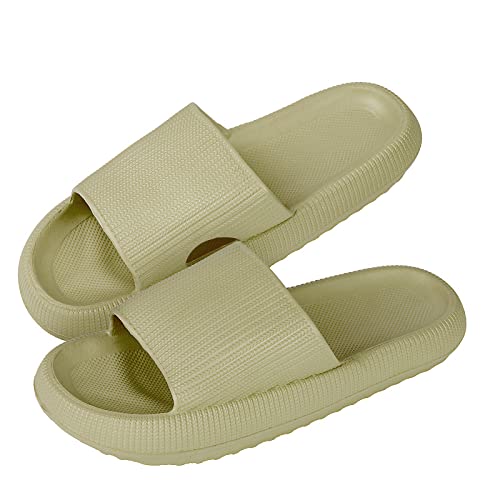 Jodimitty Badeschuhe Damen Cozyslides Hausschuhe Rutschfeste Badeschuhe Sommer Strand Pool Sliders, EVA Super Weich Massage Kissen Schlappen Dicke Unterseite Hausschuhe (Grün, 39/40 EU) von Jodimitty