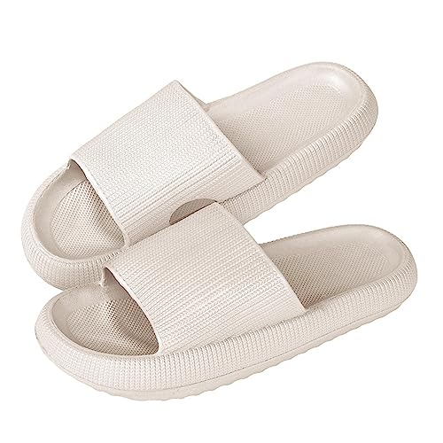 Jodimitty Badeschuhe Damen Cozyslides Hausschuhe rutschfeste Badeschuhe Sommer Strand Pool Sliders, Eva Super Weich Massage Kissen Schlappen Dicke Unterseite Hausschuhe (Weiß, 35/36 EU) von Jodimitty