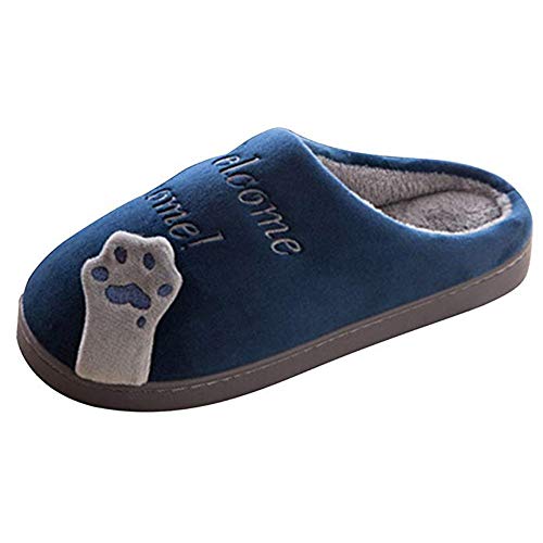 Jodimitty Damen Herren Hausschuhe mit Memory Foam, Warme Katze Muster Pantoffeln Flauschig Plüsch Gefüttert Mit Rutschfeste Gummisohle, Wollähnliche Slippers für Drinnen und Draußen(Blau，38/39 EU) von Jodimitty