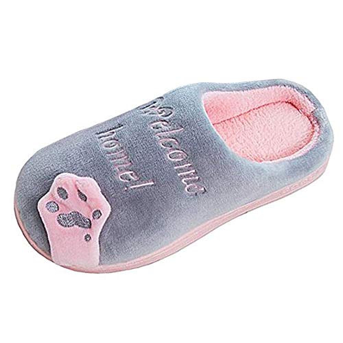 Jodimitty Damen Herren Hausschuhe mit Memory Foam, Warme Katze Muster Pantoffeln Flauschig Plüsch Gefüttert Mit Rutschfeste Gummisohle, Wollähnliche Slippers für Drinnen und Draußen(Grau，36/37 EU) von Jodimitty