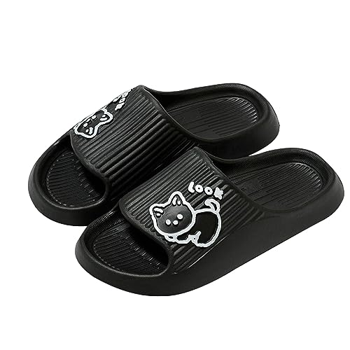 Jodimitty Hausschuhe Damen Katzenmuster Badeschuhe, EVA Super Weich Rutschfest Cozyslides Original Slippers Wolkenschuhe Herren Damen Cozislides Dicke Unterseite Schlappen (Schwarz, 39/40 EU) von Jodimitty