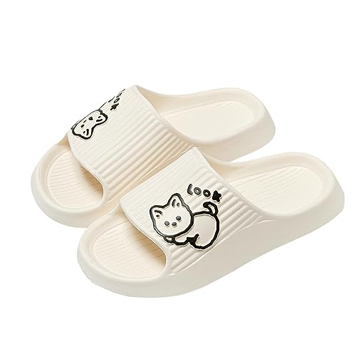 Jodimitty Hausschuhe Damen Katzenmuster Badeschuhe, EVA Super Weich Rutschfest Cozyslides Original Slippers Wolkenschuhe Herren Damen Cozislides Dicke Unterseite Schlappen (Weiß, 35/36 EU) von Jodimitty