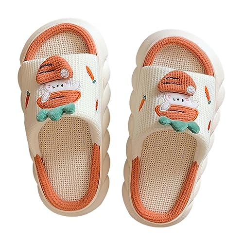 Jodimitty Orange Karotte Damen Hausschuhe Baumwolle Leinen Offene Hausschuhe, Weicher Komfort EVA Dicke Sohle Womens Slippers Niedliche 3D Tier Wolkenschuhe für Drinnen (35/36 EU) von Jodimitty