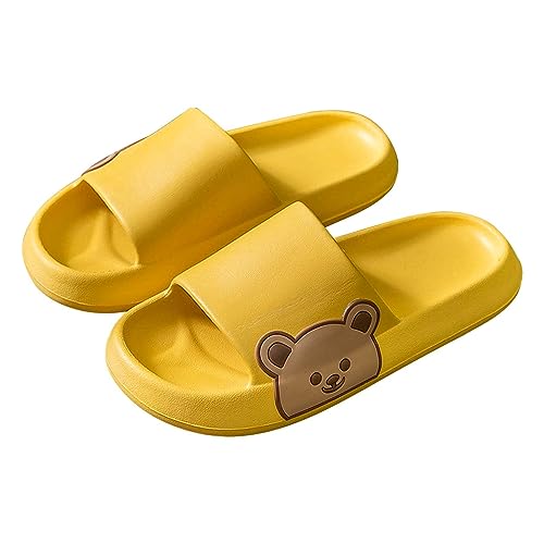 Jodimitty Schlappen Damen Sommer Bärenmuster, EVA Weich Rutschfest Cozyslides Badesandalen Damen, Original Slippers Wolkenschuhe für Drinnen und Draußen (Gelb, 37/38 EU) von Jodimitty