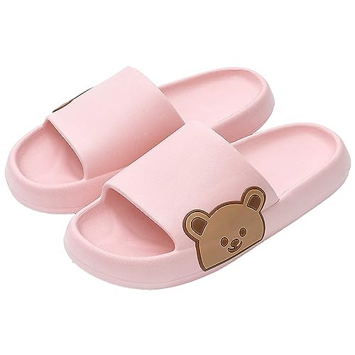 Jodimitty Schlappen Damen Sommer Bärenmuster, EVA Weich Rutschfest Cozyslides Badesandalen Damen, Original Slippers Wolkenschuhe für Drinnen und Draußen (Rosa, 35/36 EU) von Jodimitty