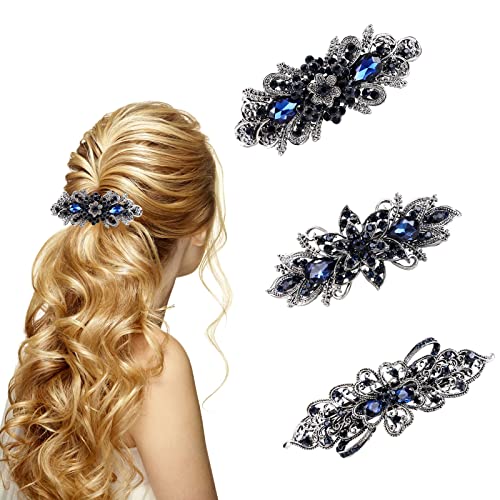 2 PCS Vintage Metall Französische Haarspange Antik Kristall Haarspange mit Strasssteinen Retro Blume Perle Haarspangen Braut Hochzeit Haarnadeln Kopfstücke Schmuck Haarschmuck für Mädchen Frauen von Jodsen