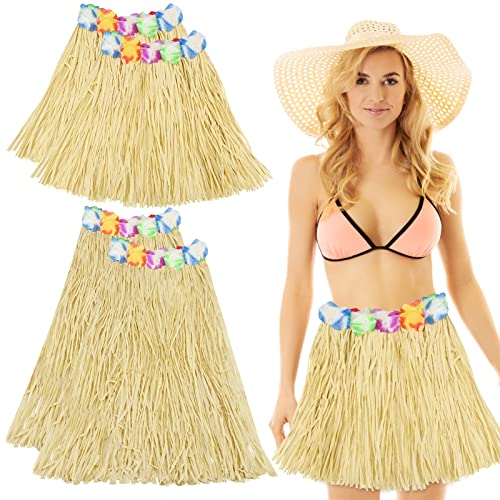 4 Stück Hula Gras Röcke, 2 Stück 80cm und 2 Stück 40cm langes hawaiianisches Gras Hula Stil Rock, hawaiianische Party Dekorationen Hula Röcke für Fancy Dress Hawaiian Aloha Sommer Strand Pool Party von Jodsen