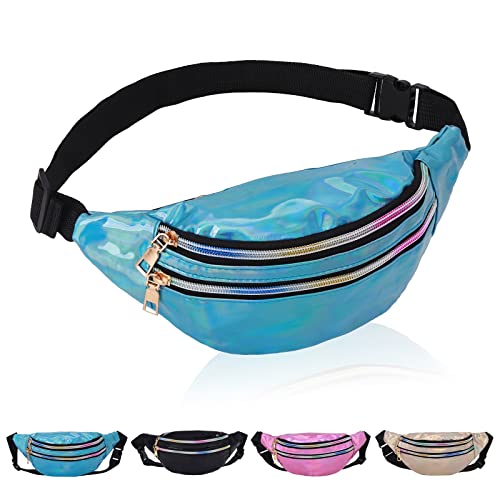 Bauchtasche Bunt,Bauchtasche Holo,Mode Holographische Gürteltasche,wasserdichte Neon-Reise-Gürteltasche,Glänzende Gürteltasche für Sport Laufen Wandern, Damen Frauen Mädchen (Blue) von Jodsen