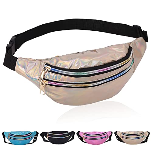 Bauchtasche Bunt,Bauchtasche Holo,Mode Holographische Gürteltasche,wasserdichte Neon-Reise-Gürteltasche,Glänzende Gürteltasche für Sport Laufen Wandern, Damen Frauen Mädchen (Gold) von Jodsen