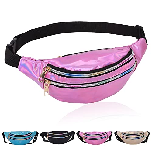 Bauchtasche Bunt,Bauchtasche Holo,Mode Holographische Gürteltasche,wasserdichte Neon-Reise-Gürteltasche,Glänzende Gürteltasche für Sport Laufen Wandern, Damen Frauen Mädchen (Pink) von Jodsen