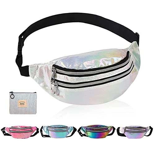 Holografisches Gürteltaschen-Set, modische Gürteltasche mit Geldbörse, Gürteltasche, wasserdichte Gürteltaschen, Damen, Wandern, Wasit Packs für Outdoor-Reisen, Joggen, Hundespaziergang (Rosa-Weiß) von Jodsen