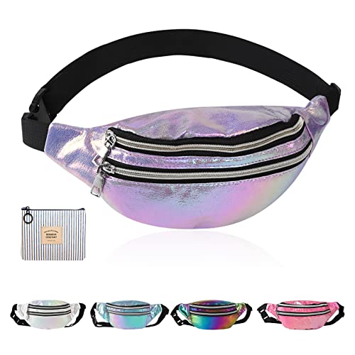 Holografisches Gürteltaschen-Set, modische Gürteltasche mit Geldbörse, Gürteltasche, wasserdichte Gürteltaschen, Damen, Wandern, Wasit Packs für Outdoor-Reisen, Joggen, Hundespaziergang (Neonlila) von Jodsen