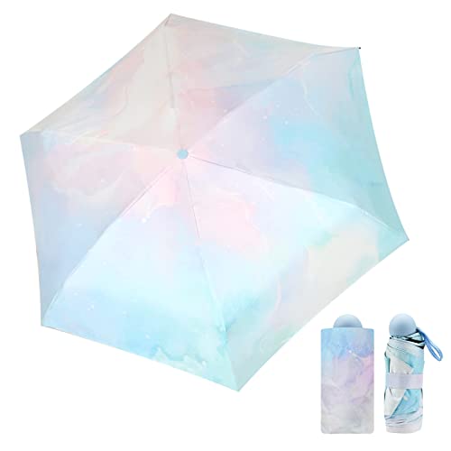 Jodsen Faltbarer Mini Regenschirm, 6 Rippen Kompakter Regenschirm Winddicht Stark, Taschenschirm mit Aquarellmustern, UV Schutz Regenschirm Klein, Schnell Trocknend Regenschirm für Frauen Männer (E) von Jodsen