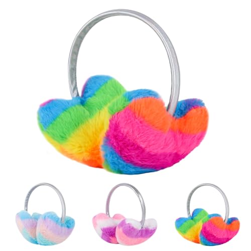 Winter Ohrenschützer Kinder,Ohrenwärmer Regenbogen Herzform Moden für Mädchen,Bunte Flauschig Warmer Ohrenwärmer Faux Fur Earmuffs,Outdoor Winter Warmer für Jungen und Mädchen,Teenager (C) von Jodsen