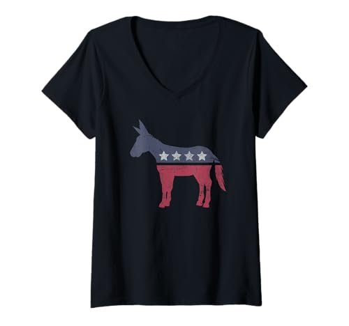 Damen Demokratischer Esel Unterstützung Joe Biden Männer Frauen T-Shirt mit V-Ausschnitt von Joe Biden Präsidenten Co.