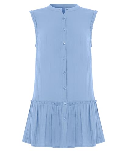 Joe Browns Damen Ärmellose Baumwolle mit Rüschen Tunika-Shirt, blau, 42 von Joe Browns