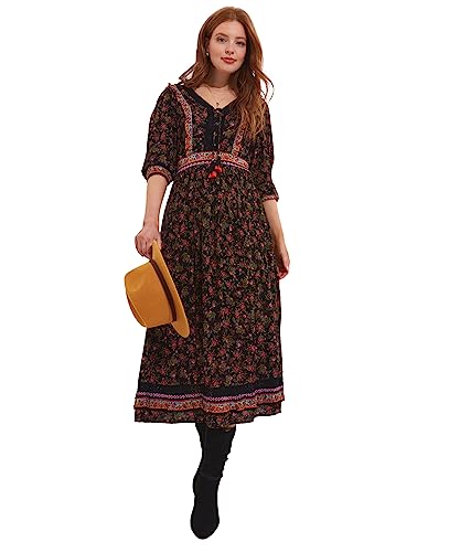 Joe Browns Damen Autumn Floral 3/4 Sleeve Boho Maxi Casual Dress, Black, 34 von Joe Browns