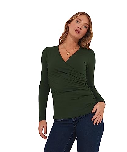 Joe Browns Damen Basic Slim Fit Mock Wrap Front Langarm Jersey Top Hemd, grün, 34 von Joe Browns