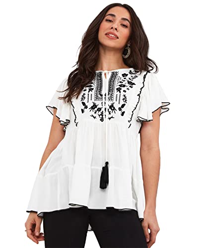 Joe Browns Damen Besticktes Top mit Engelärmeln, Boho-Stil Hemd, weiß, 38 von Joe Browns