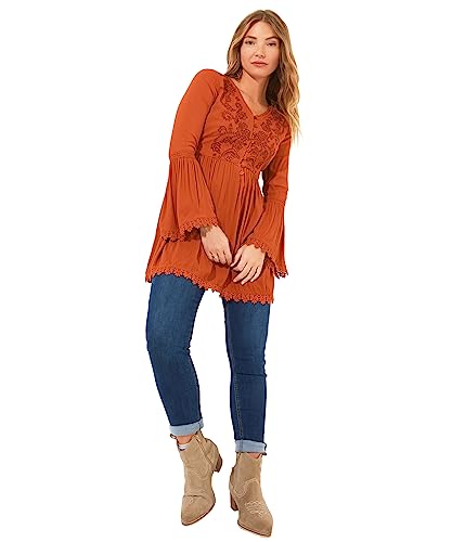 Joe Browns Damen Boho-Ärmeln, Bestickt, Blumendetail Tunika-Shirt, Orange, 42 von Joe Browns