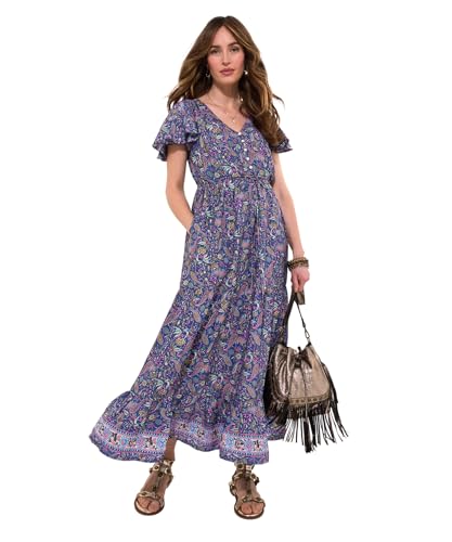 Joe Browns Damen Boho Printed Frilly Sleeve Tiered Maxi Dress Kleid, Navy, 42 von Joe Browns