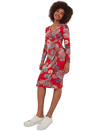 Joe Browns Damen Bold Paisley Print Long Sleeve Knee Length Wrap Casual Dress, Red, 34 von Joe Browns