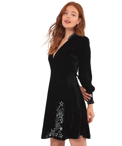 Joe Browns Damen Boutique Star Embellished Wrap Front Velvet Mini Dress Kleid für besondere Anlässe, Black, 36 von Joe Browns
