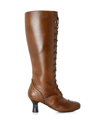 Joe Browns Damen Brogue Detail Leather Lace Up Long Knee High Boots Kniehohe Stiefel, Vintage Brown, 41.5 EU Weit von Joe Browns