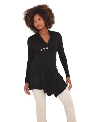 Joe Browns Damen Button Detail V Neck Long Sleeve Top Tunic Shirt, Black, 44 von Joe Browns