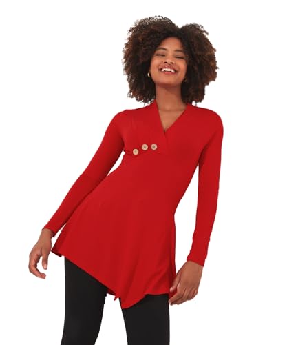 Joe Browns Damen Button Detail V Neck Long Sleeve Top Tunic Shirt, Red, 38 von Joe Browns