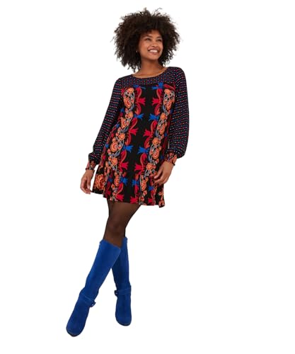 Joe Browns Damen Contrast Print Long Sleeve Crinkle Mini Dress Lässiges Kleid, Schwarz, 42 Joe Browns Damen Contrast Print Long Sleeve Crinkle Mini Dress Lässiges Kleid, Schwarz, 42 von Joe Browns