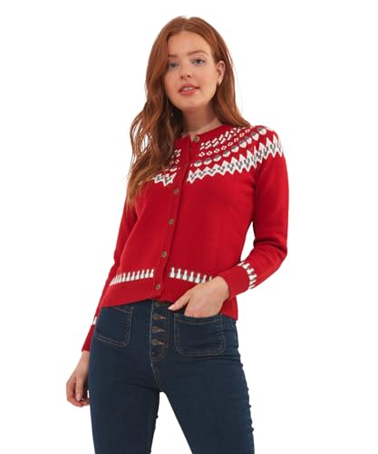 Joe Browns Damen Crew Neck Long Sleeve Fairisle Christmas Cardigan Sweater, Red, 44 von Joe Browns