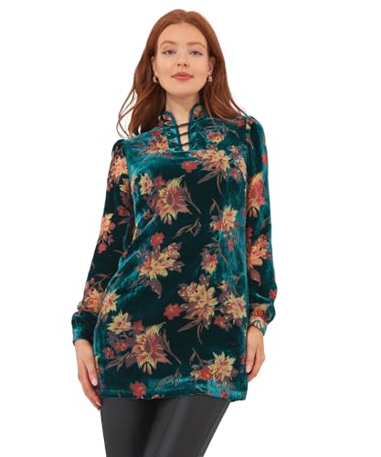 Joe Browns Damen Dark Floral Mandarin Collar Devore Velvet Mini Dress Lässiges Abendkleid, Green, 38 von Joe Browns