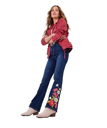 Joe Browns Damen Dark Wash Floral Embroidered Bootcut Jeans, blau, 42 von Joe Browns