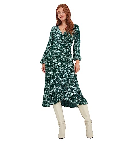 Joe Browns Damen Ditsy Print Frilly Hem Midi Wrap Casual Dress, Green, 38 von Joe Browns