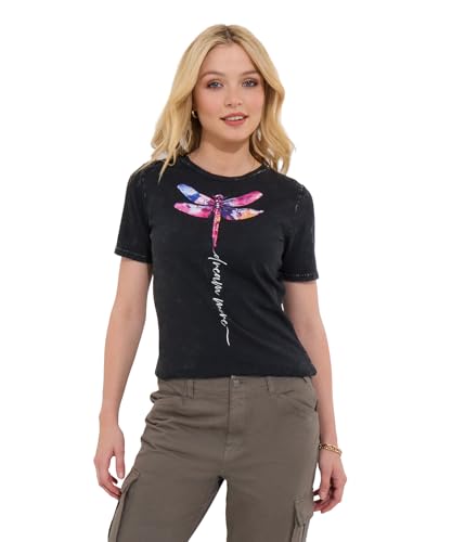 Joe Browns Damen Dragonfly Graphic Short Sleeve T-Shirt, Schwarz, 42 von Joe Browns