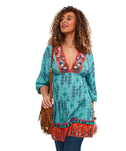 Joe Browns Damen Embroidered V Neck Tiered Hem Pom Detail Kaftan Tunic Casual Dress, Multi, 32 von Joe Browns