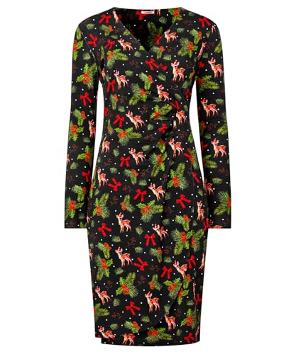 Joe Browns Damen Festive Fixed Wrap Ruched Waist Knee-Length Jersey Dress Kleid, Schwarz, 32 von Joe Browns